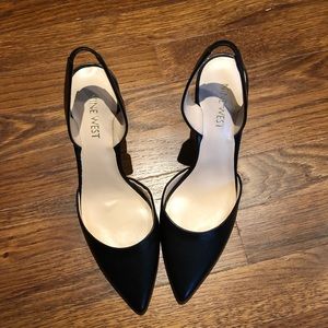 NWOB -Nine West Black Leather 3.5 inch Slingbacks